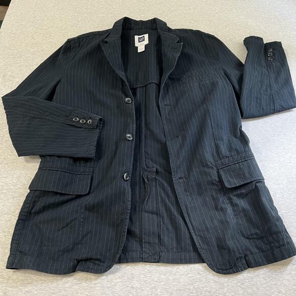 GAP Blazer Mens Large Navy Pinstripe Canvas Unstructured Jacket Casual 2010's - Picture 1 of 16